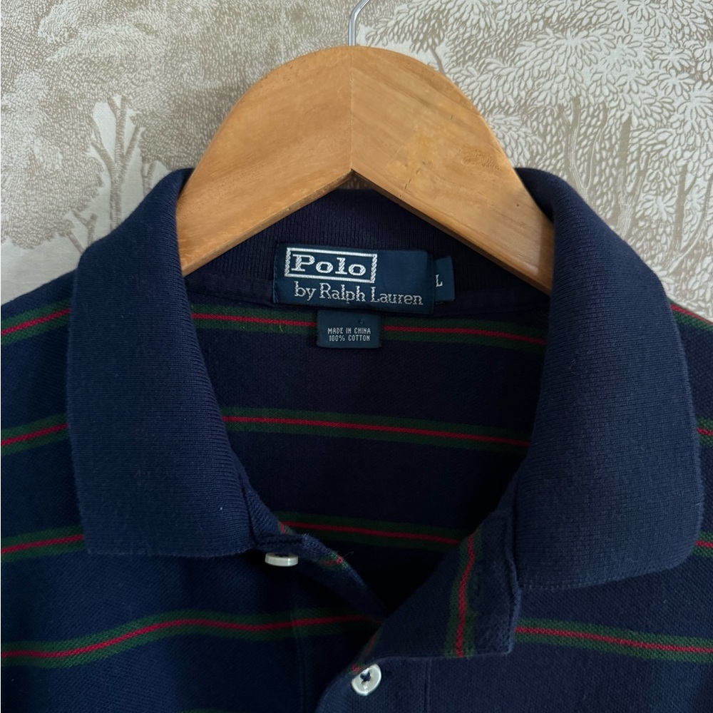 Vintage 90s Polo by Ralph Lauren Men's Long-Sleeve Navy Stripe Polo - Picture 3 of 8